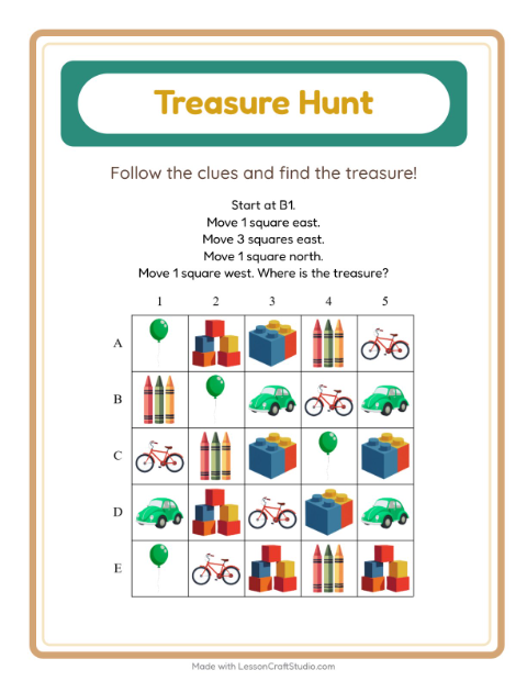 Preview of Treasure Hunt worksheet featuring Toys for grade 1