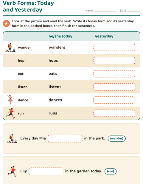Preview of Verb Forms worksheet for grade 2