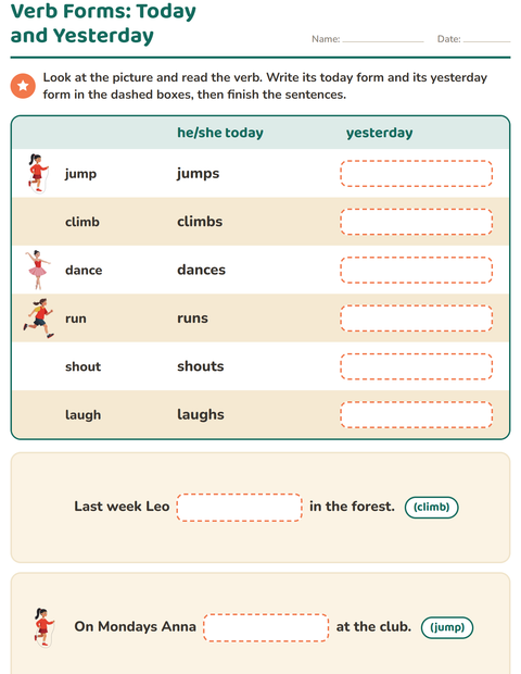 Preview of Verb Forms worksheet for grade 2