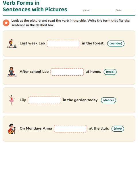 Preview of Verb Forms worksheet for grade 2