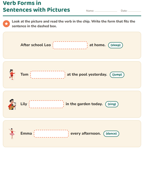 Preview of Verb Forms worksheet for grade 2