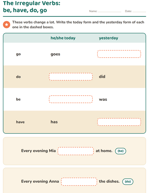 Preview of Verb Forms worksheet for grade 2