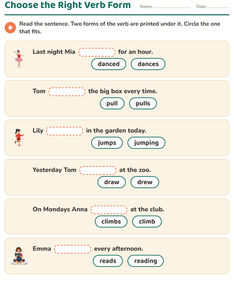 Preview of Verb Forms worksheet for grade 2