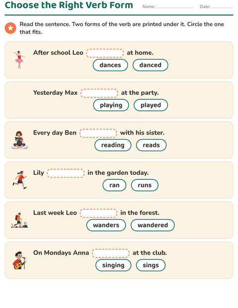 Preview of Verb Forms worksheet for grade 2