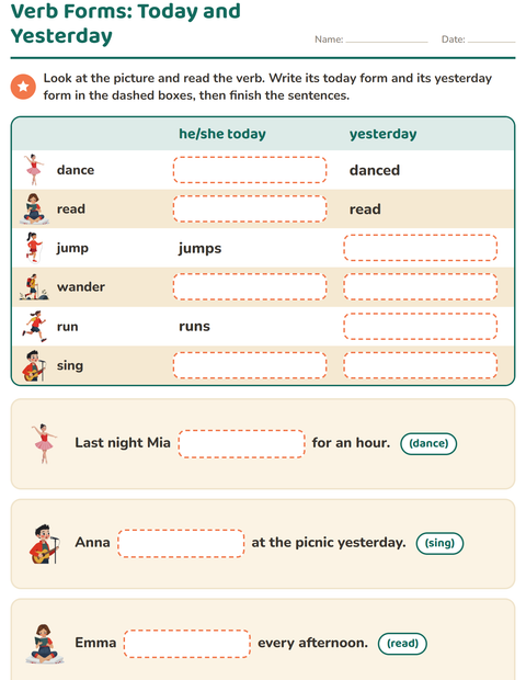Verb Forms: Today and Yesterday
