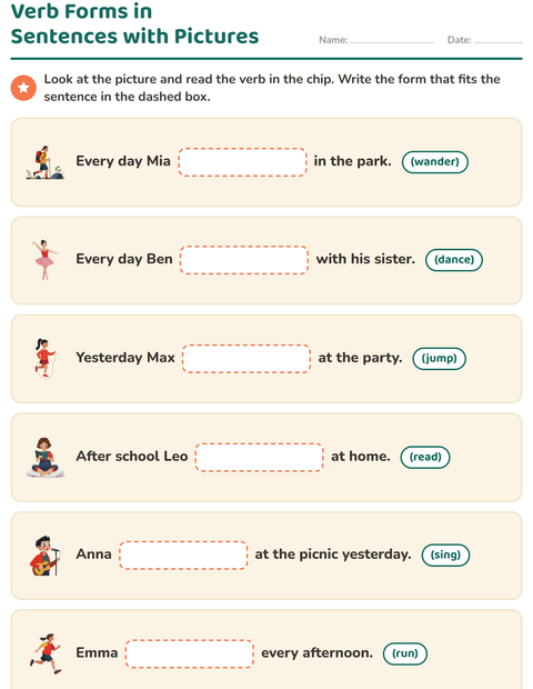 Preview of Verb Forms worksheet for grade 2