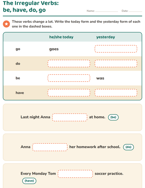 Preview of Verb Forms worksheet for grade 2