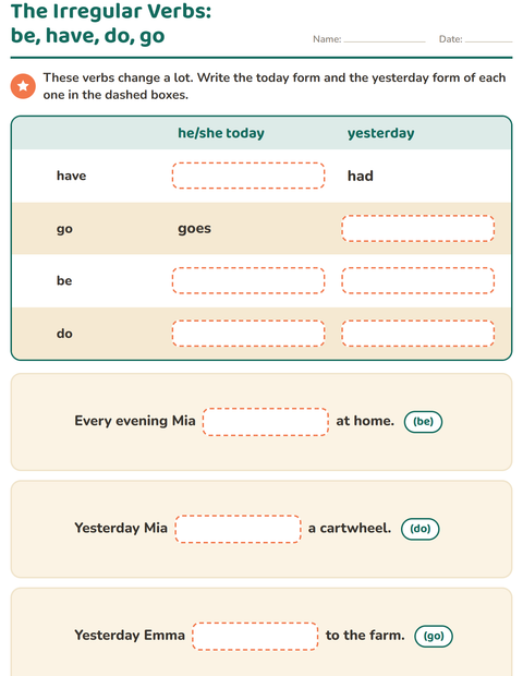 Preview of Verb Forms worksheet for grade 2