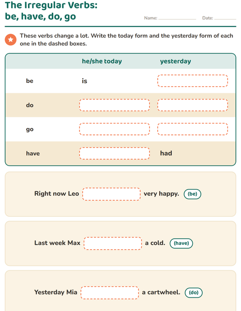 Preview of Verb Forms worksheet for grade 2