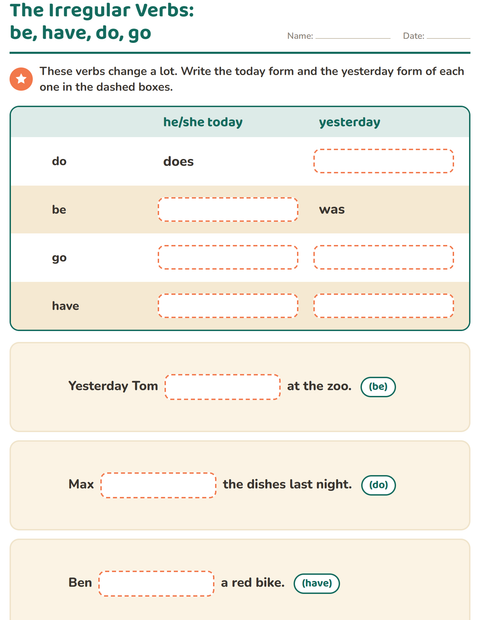 Preview of Verb Forms worksheet for grade 2