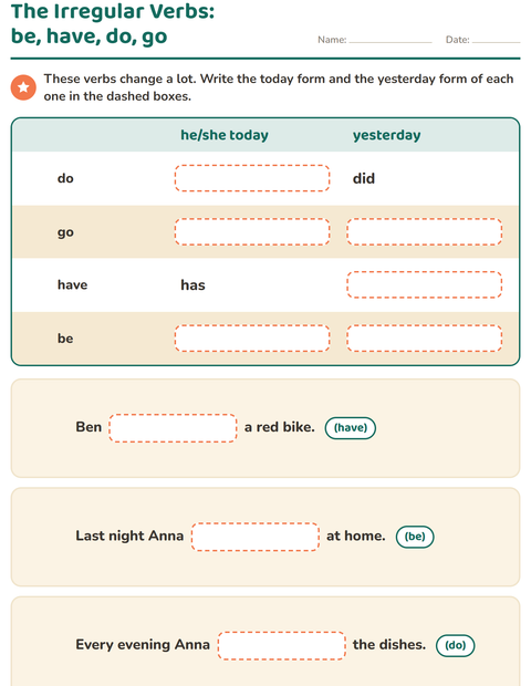 Preview of Verb Forms worksheet for grade 2