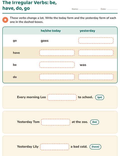 The Irregular Verbs: be, have, do, go — Today and Yesterday