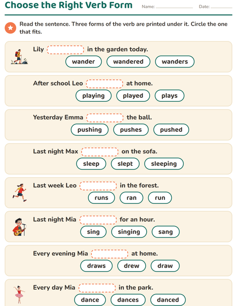 Preview of Verb Forms worksheet for grade 2