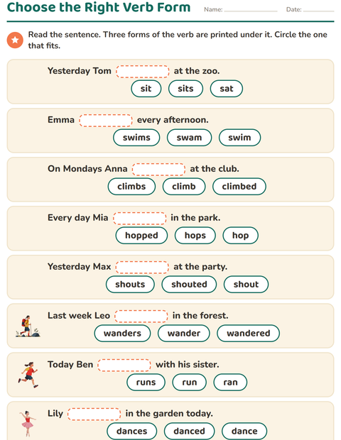 Preview of Choose the Right Verb Form: Circle One of Three