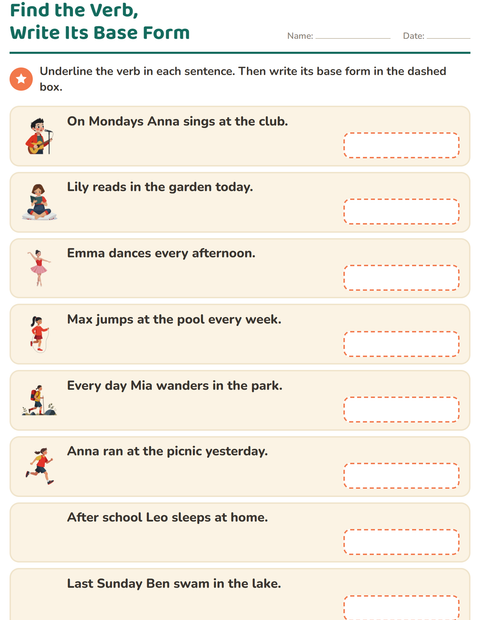 Preview of Verb Forms worksheet for grade 2