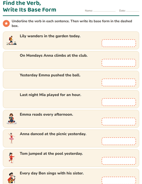 Preview of Verb Forms worksheet for grade 2