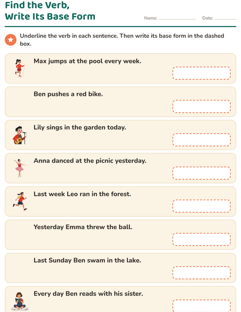Preview of Verb Forms worksheet for grade 2