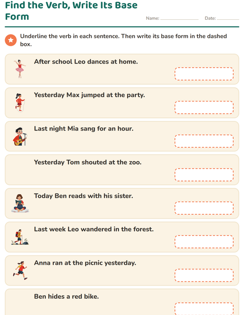Preview of Find the Verb, Write Its Base Form