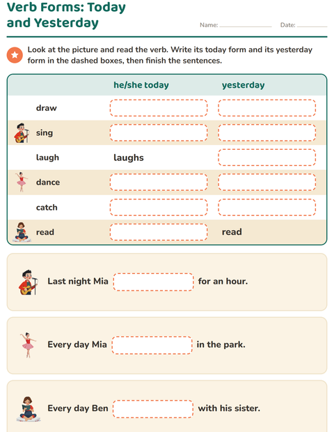 Preview of Verb Forms worksheet for grade 2