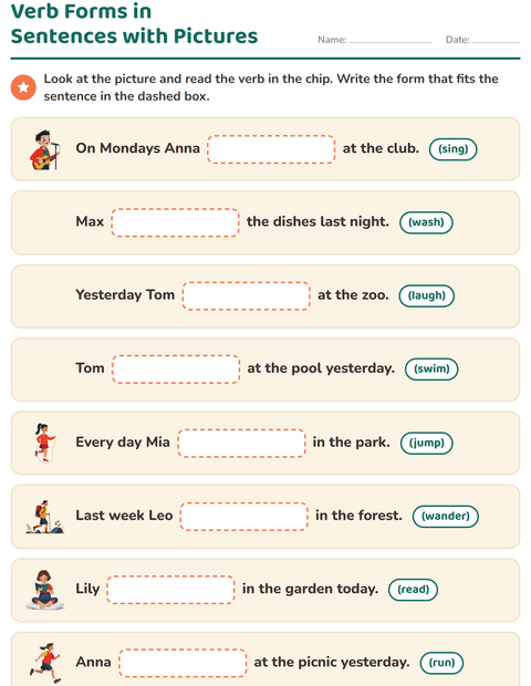 Preview of Verb Forms worksheet for grade 2