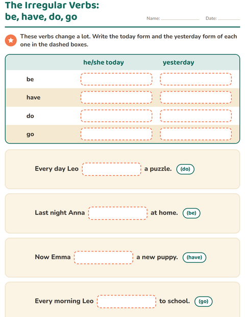 Preview of Verb Forms worksheet for grade 2