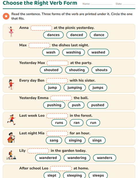 Preview of Verb Forms worksheet for grade 2