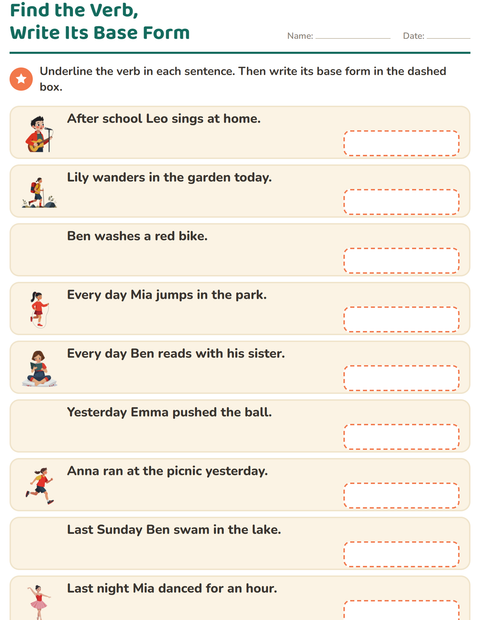 Preview of Verb Forms worksheet for grade 2