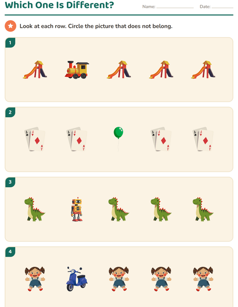 Preview of Visual Discrimination worksheet featuring Toys for kindergarten