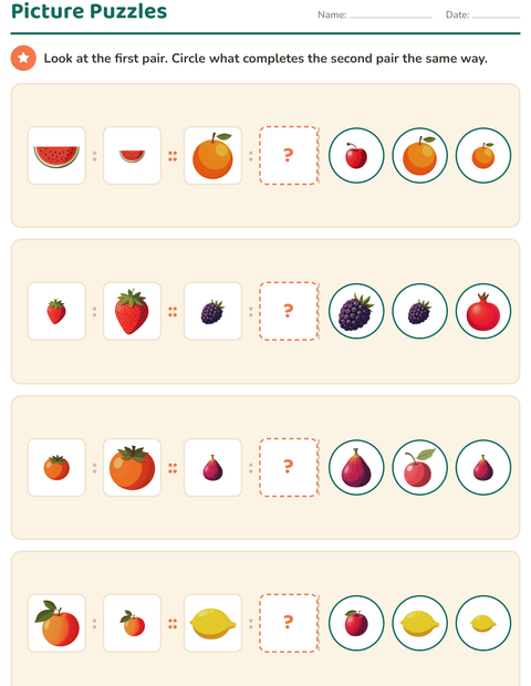 Preview of Visual Logic worksheet featuring Fruits for grade 1