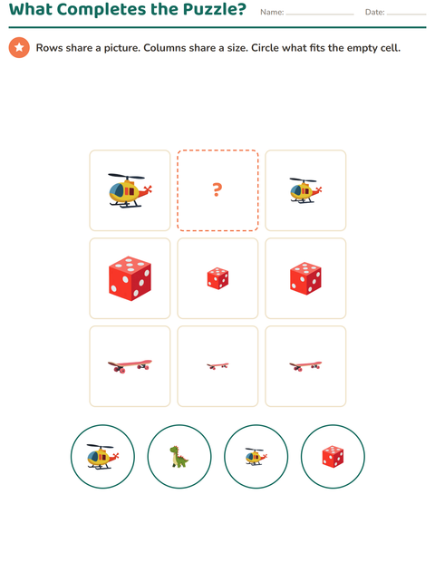 Preview of Visual Logic worksheet featuring Toys for grade 3
