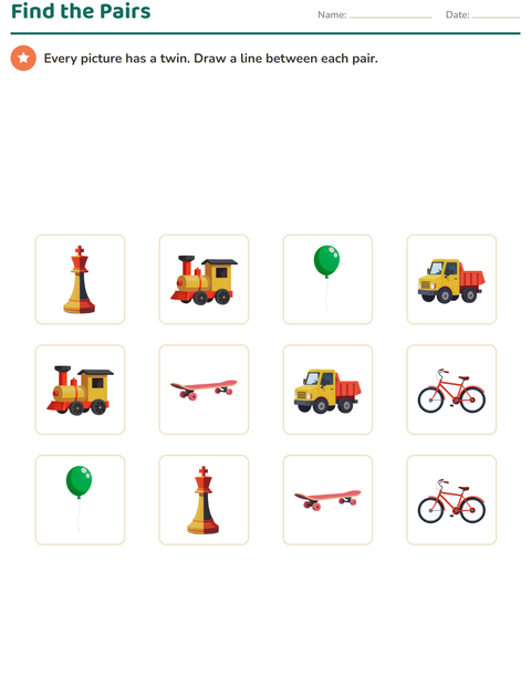 Preview of Visual Matching worksheet featuring Toys for kindergarten
