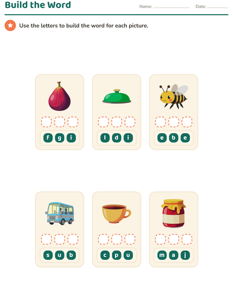 Preview of Word Building worksheet for kindergarten
