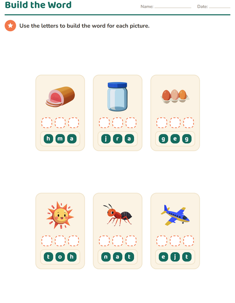 Preview of Word Building worksheet for kindergarten
