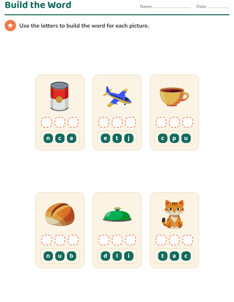Preview of Word Building worksheet for kindergarten