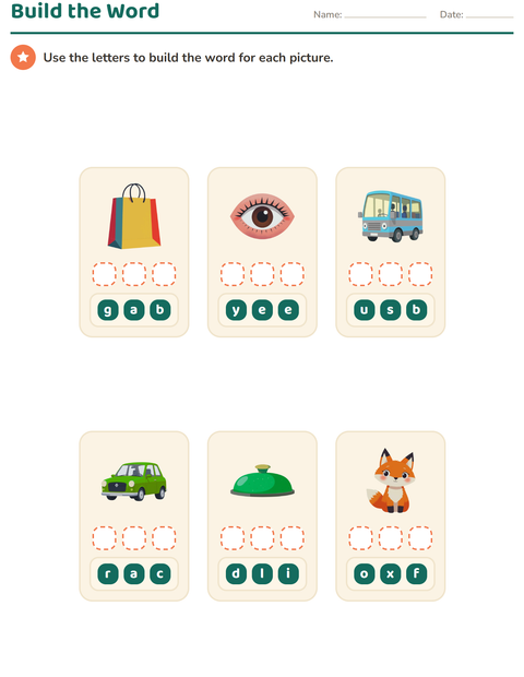Preview of Word Building worksheet for kindergarten