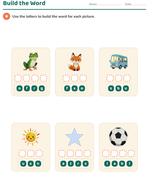 Preview of Word Building worksheet for kindergarten