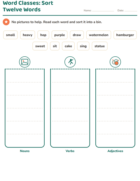 Preview of Word Classes worksheet featuring 4th of July for grade 2
