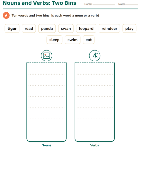 Preview of Word Classes worksheet featuring Animals for grade 1