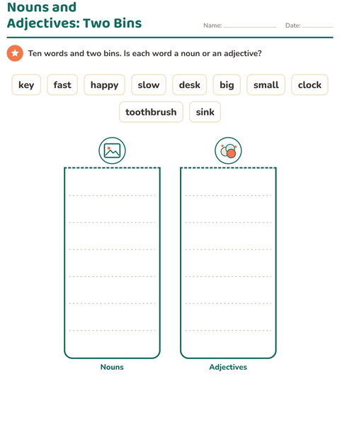 Preview of Word Classes worksheet featuring Around the House for grade 1