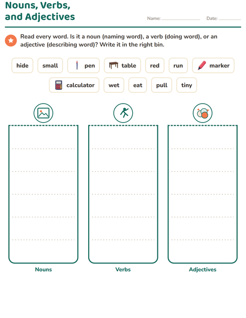 Preview of Word Classes worksheet featuring Classroom for grade 2