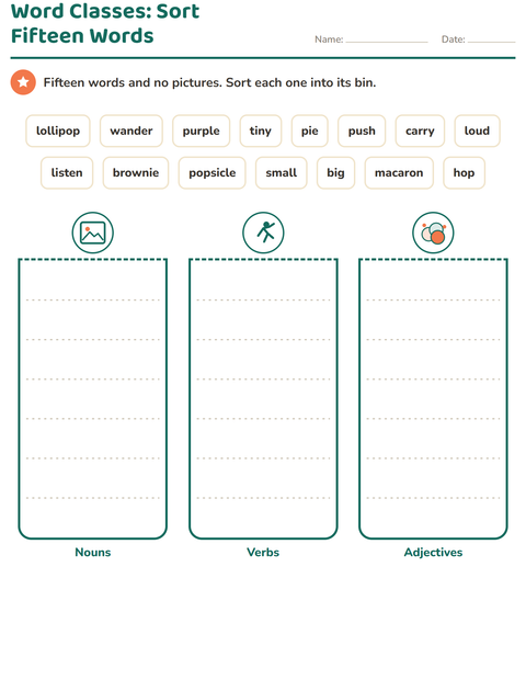 Preview of Word Classes worksheet featuring Desserts and Sweets for grade 2