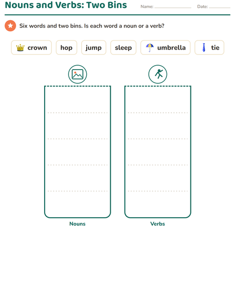 Preview of Word Classes worksheet featuring Accessories for grade 1
