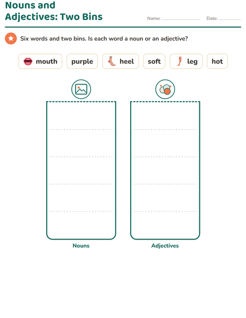 Preview of Word Classes worksheet featuring Body Parts for grade 1