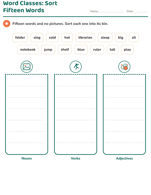 Preview of Word Classes worksheet featuring Classroom for grade 2