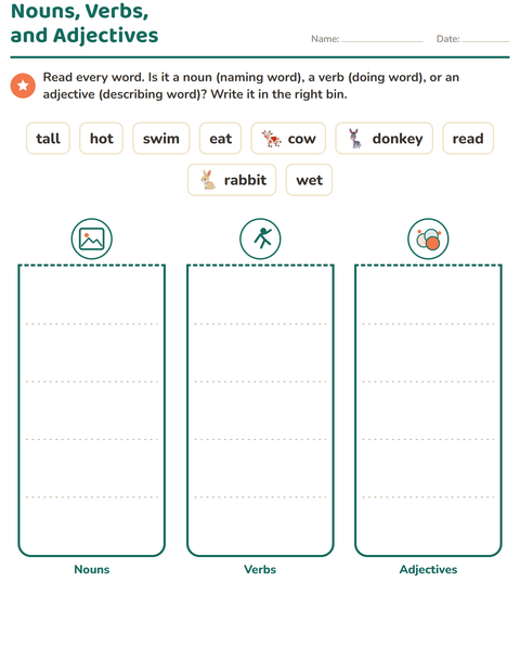 Preview of Word Classes worksheet featuring Farm Animals for grade 2