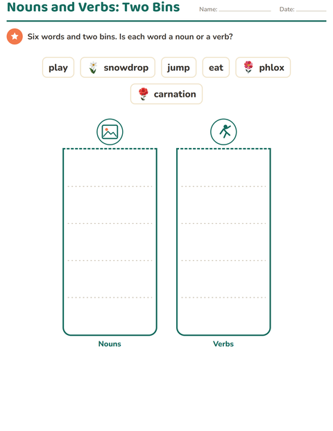 Preview of Word Classes worksheet featuring Flowers for grade 1