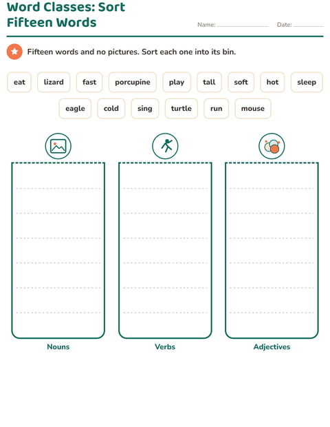Preview of Word Classes worksheet featuring Forest Creatures for grade 2