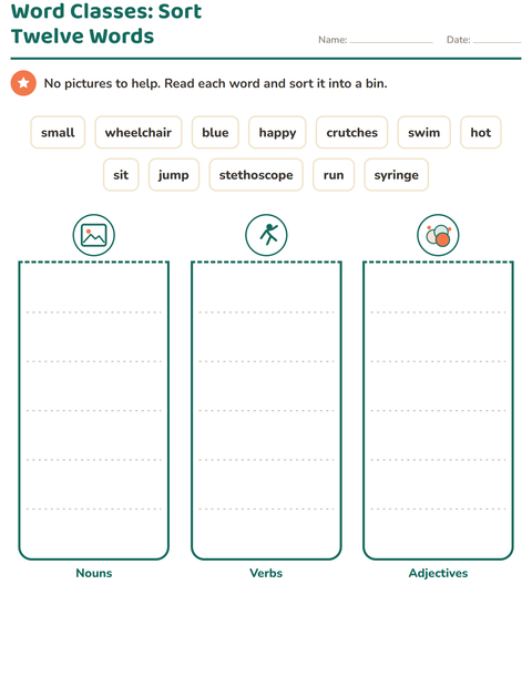 Preview of Word Classes worksheet featuring Hospital for grade 2