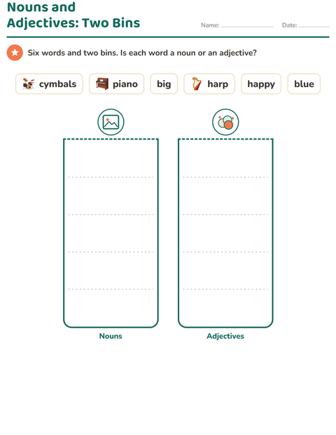 Preview of Word Classes worksheet featuring Music for grade 1