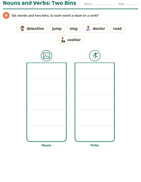 Preview of Word Classes worksheet featuring Occupations for grade 1